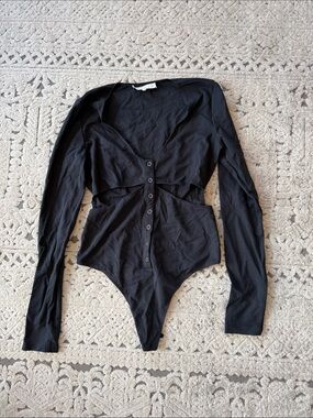 Fleur du Mal Black Long-Sleeve Snap-Front Bodysuit